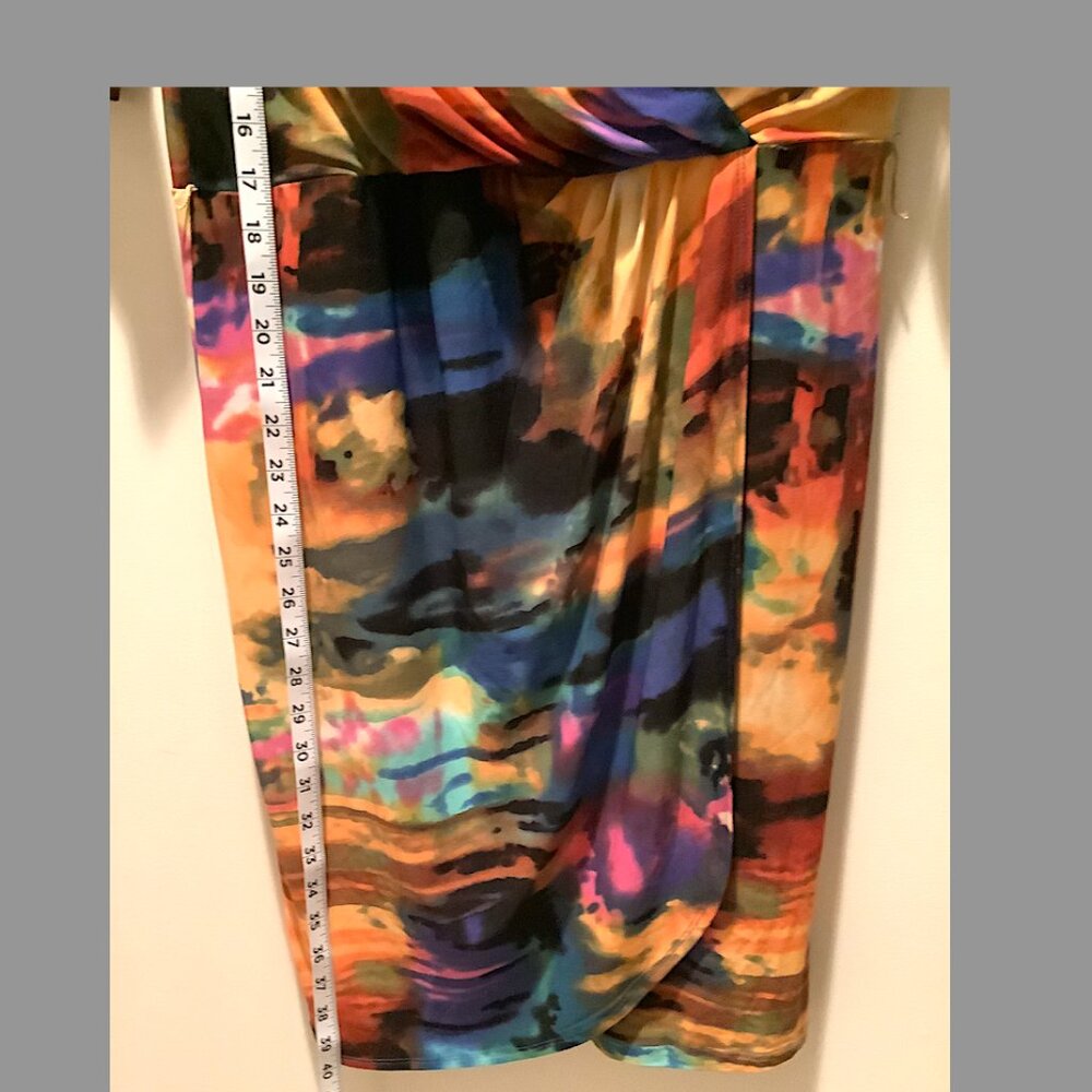 Nina Leonard, jewel-colors abstract wrap-around dress, Size L - Picture 10 of 10